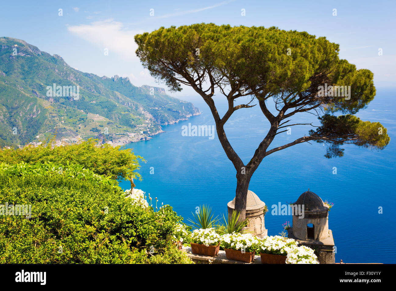 Ravello, vue panoramique de la Villa Rufolo, Côte d'Amalfi, Italie Banque D'Images