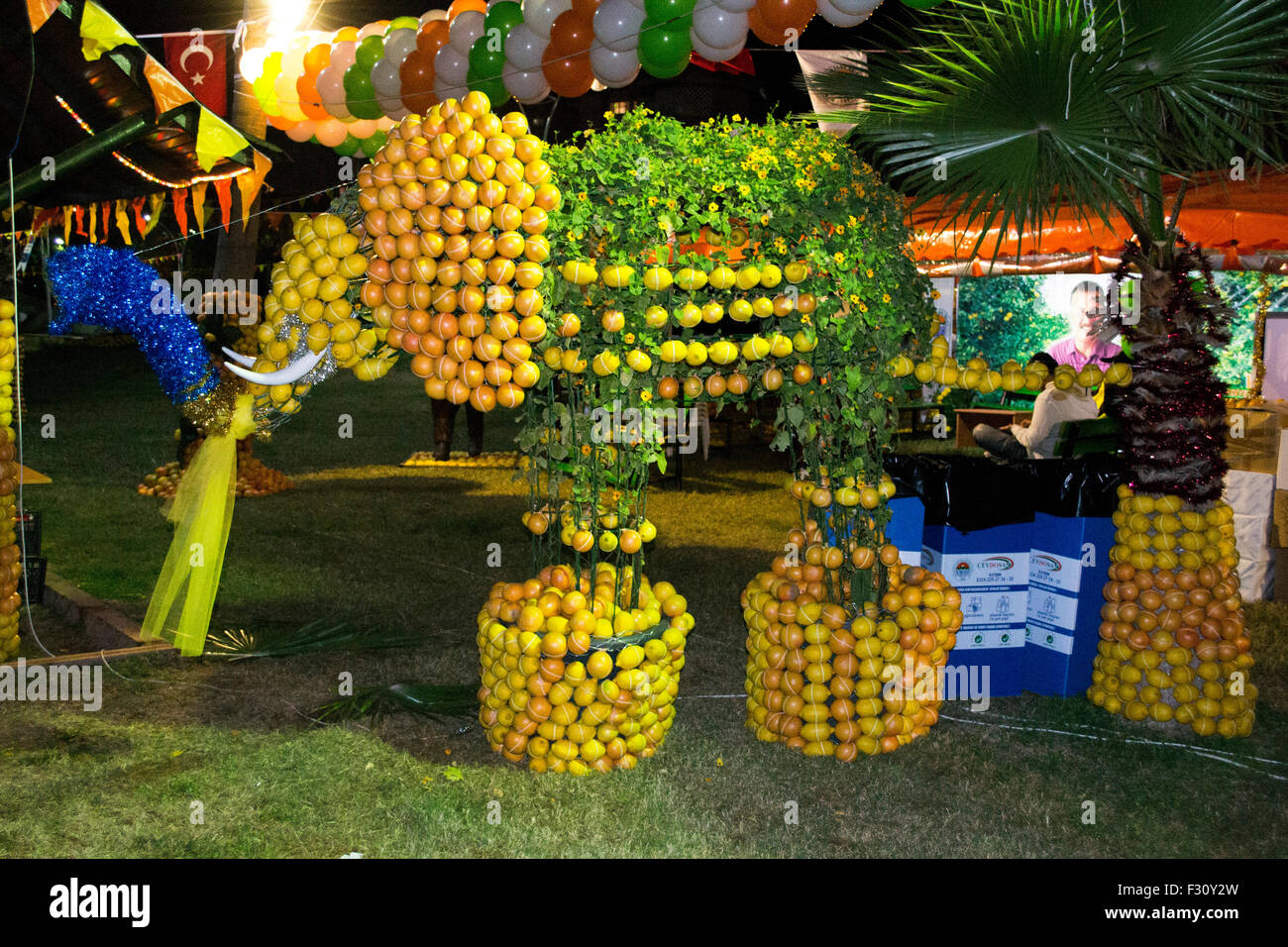 Un éléphant dans un festival fait d'oranges, mandarines et citrons. Banque D'Images