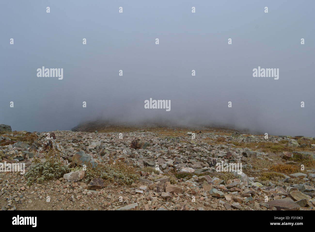 Avis de brouillard sur une montagne. Banque D'Images