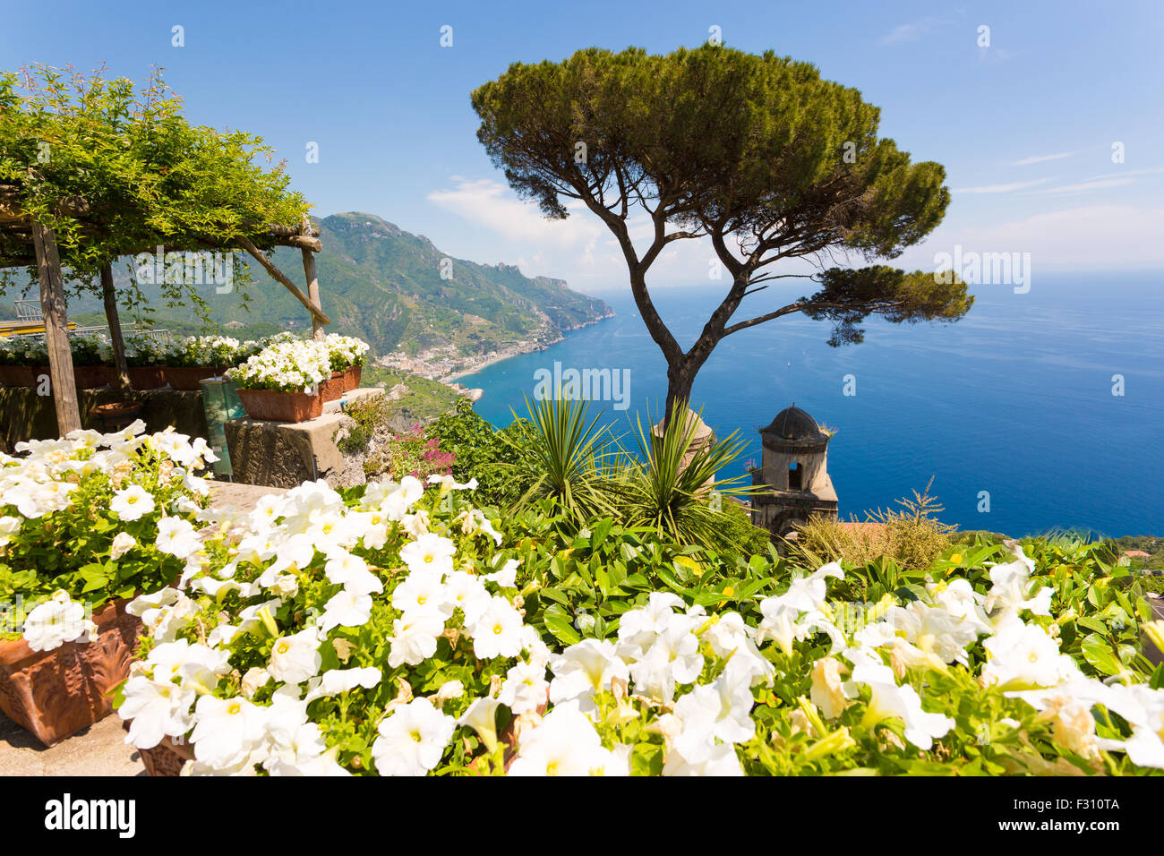 Ravello, vue panoramique de la Villa Rufolo, Côte d'Amalfi, Italie Banque D'Images