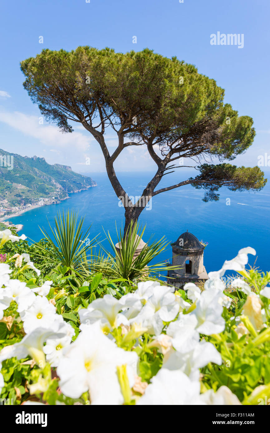 Ravello, vue panoramique de la Villa Rufolo, Côte d'Amalfi, Italie Banque D'Images