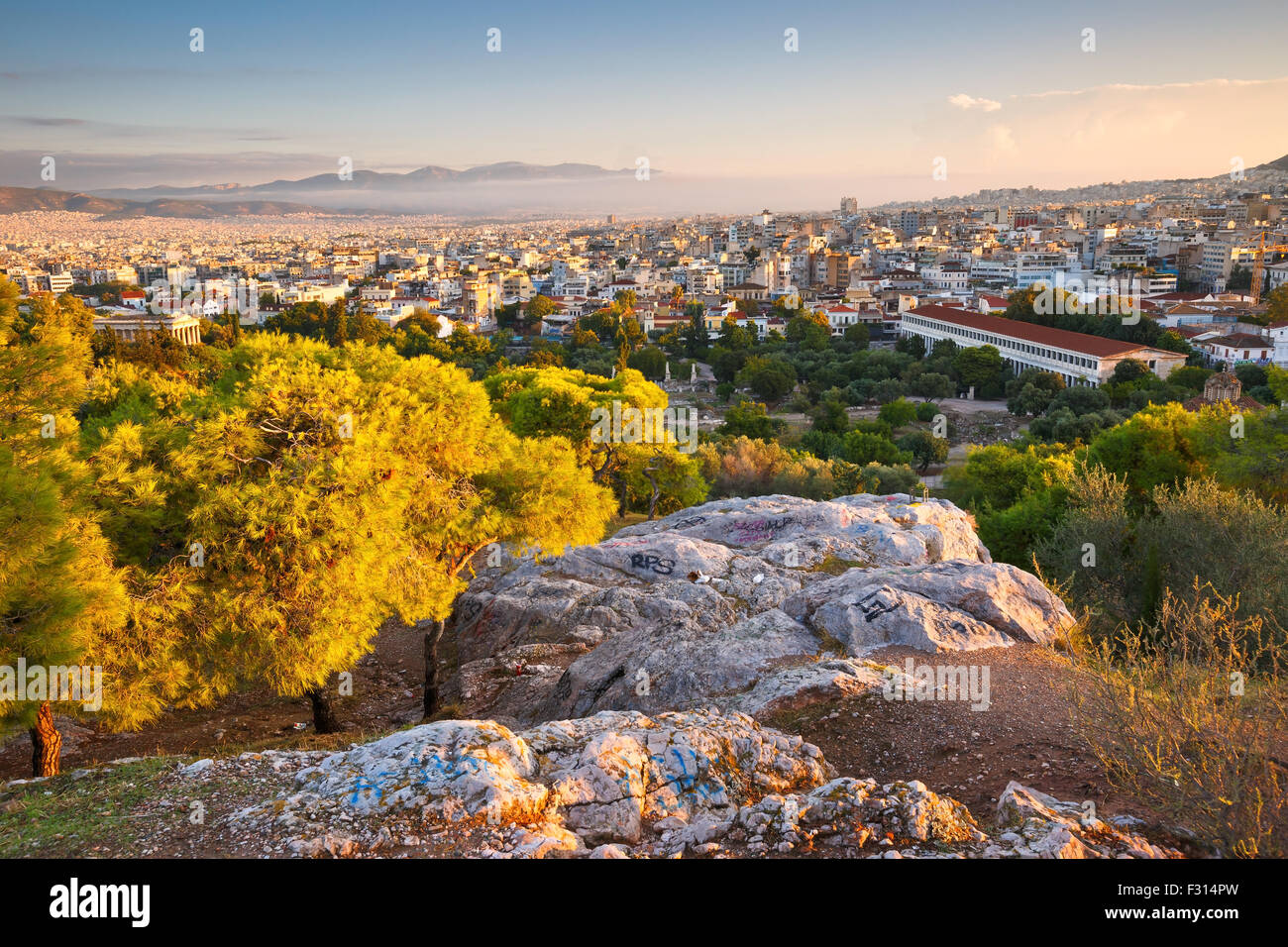 Voir l'Agora d'Athènes et de l'Aréopage hill. Banque D'Images