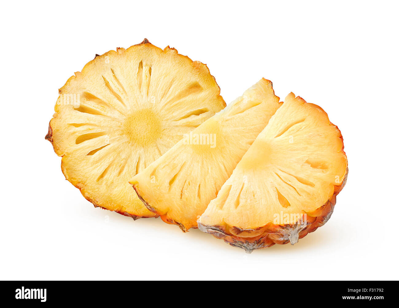 Les tranches d'ananas frais over white background with clipping path Banque D'Images