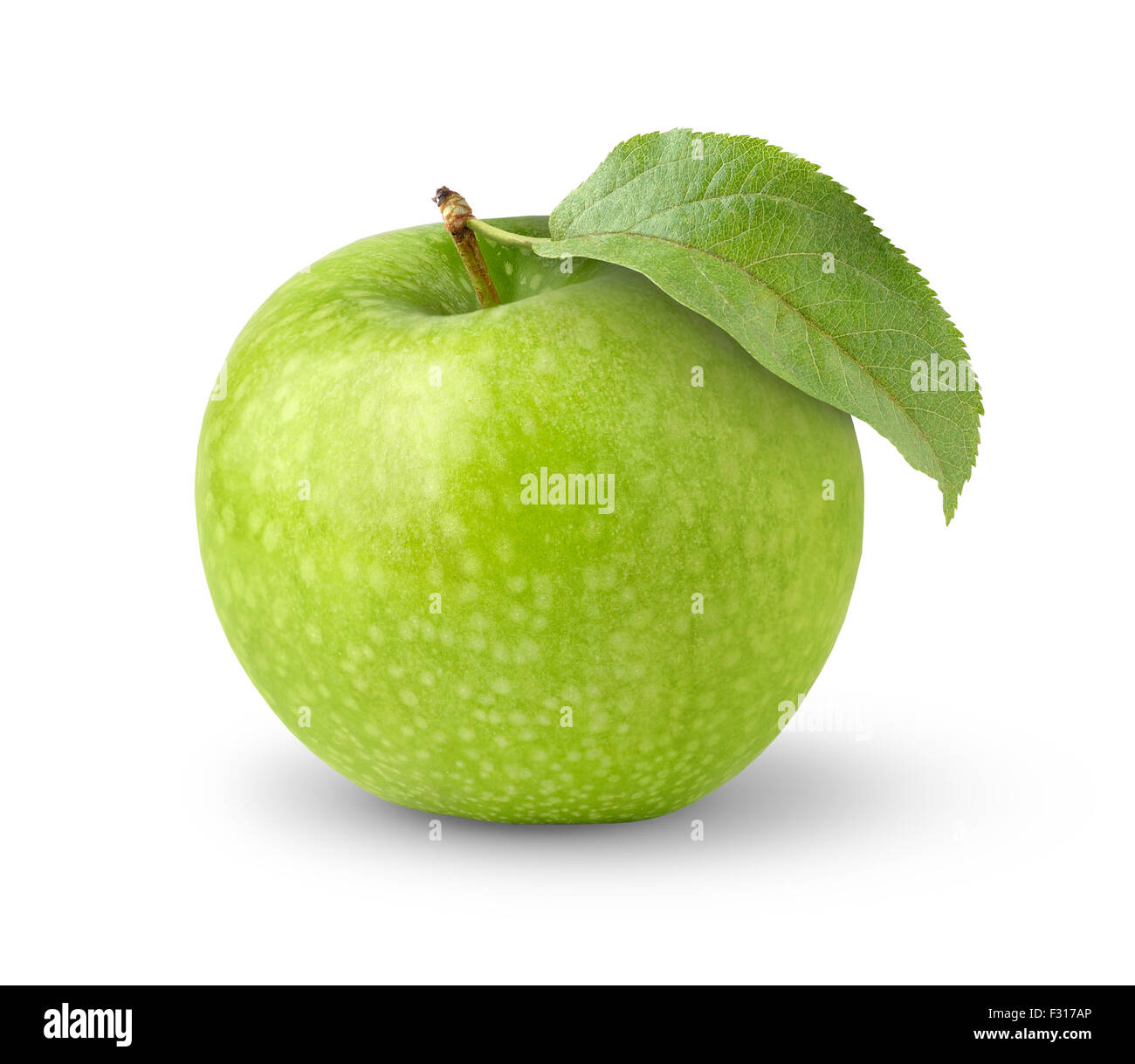 La pomme verte avec la leaf isolated on white Banque D'Images