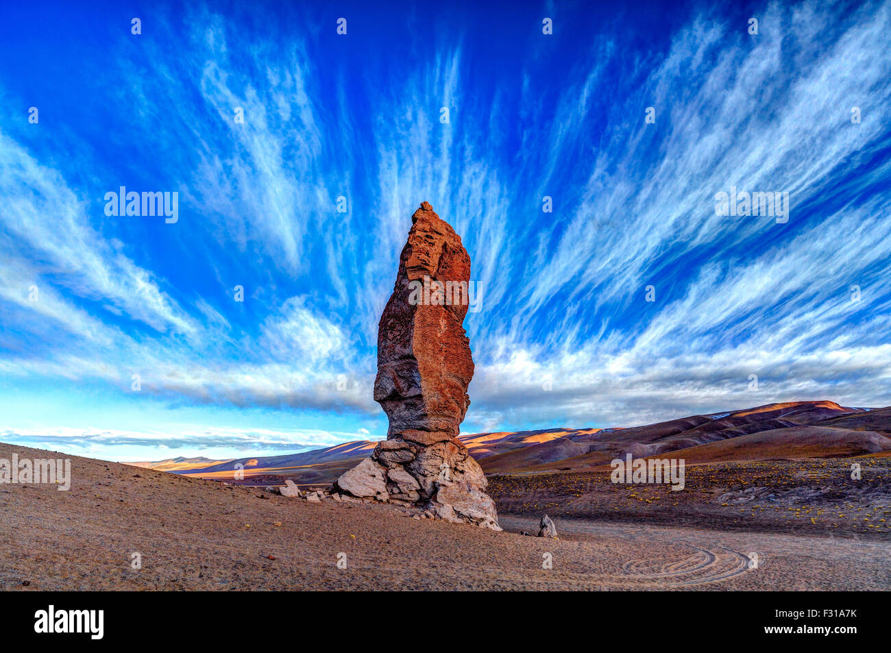 Roche monolithique à Salar de Tara (montagnes d'Atacama, Chili) Banque D'Images