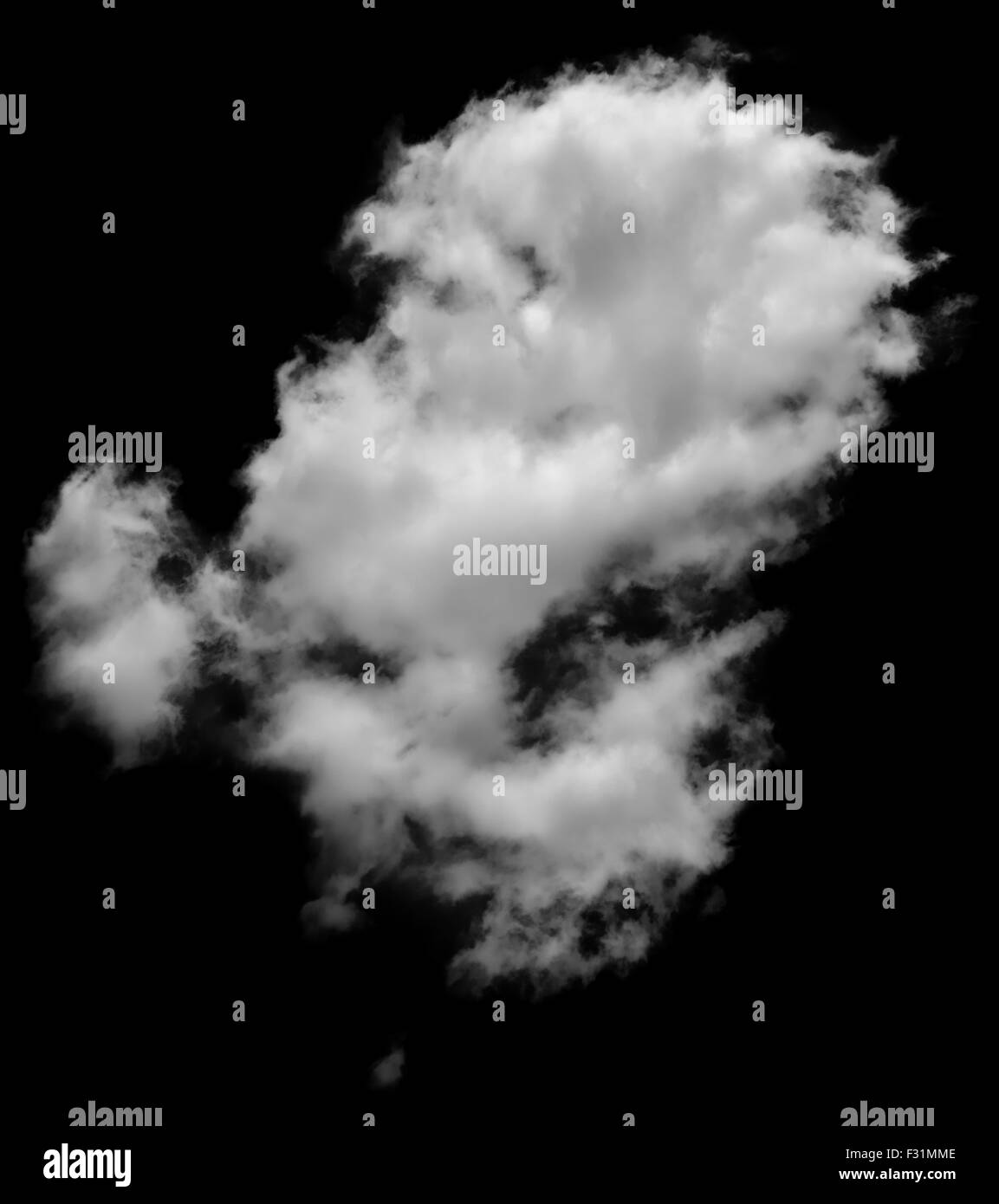 Du vrai blanc et gris nuage à la vapeur comme isolé sur fond blanc. Nuage de fumée blanche. Banque D'Images