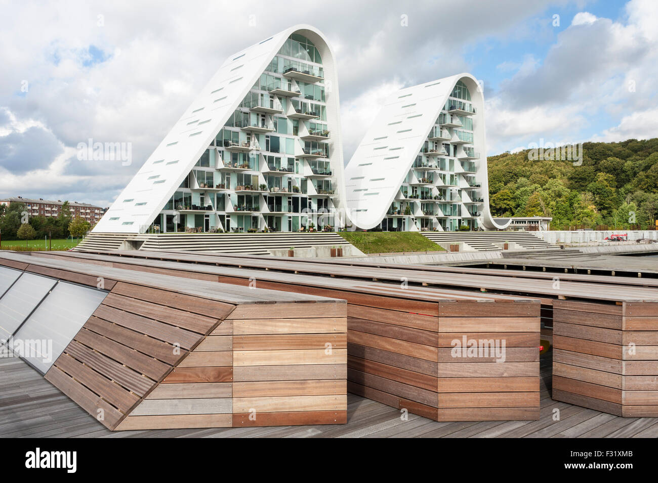 Appartements modernes - design par Henning Larsen Architects à Vejle, Jutland, Danemark, Europe. Banque D'Images