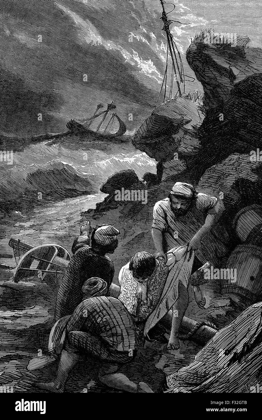 Le désastre naval de Scilly 1707 L'une des pires catastrophes maritimes de l'histoire des îles britanniques. Pendant la Guerre de Succession d'Espagne, quatre navires d'une flotte de la Royal Navy ont été perdus au large des îles Scilly par très mauvais temps, le 22 octobre 1707. 1550 les marins à bord de navires de l'épave ont perdu la vie, y compris le commandant en chef de la flotte britannique, Sir Cloudesley Shovell, organisme qui a été dépouillé par des démolisseurs. Banque D'Images