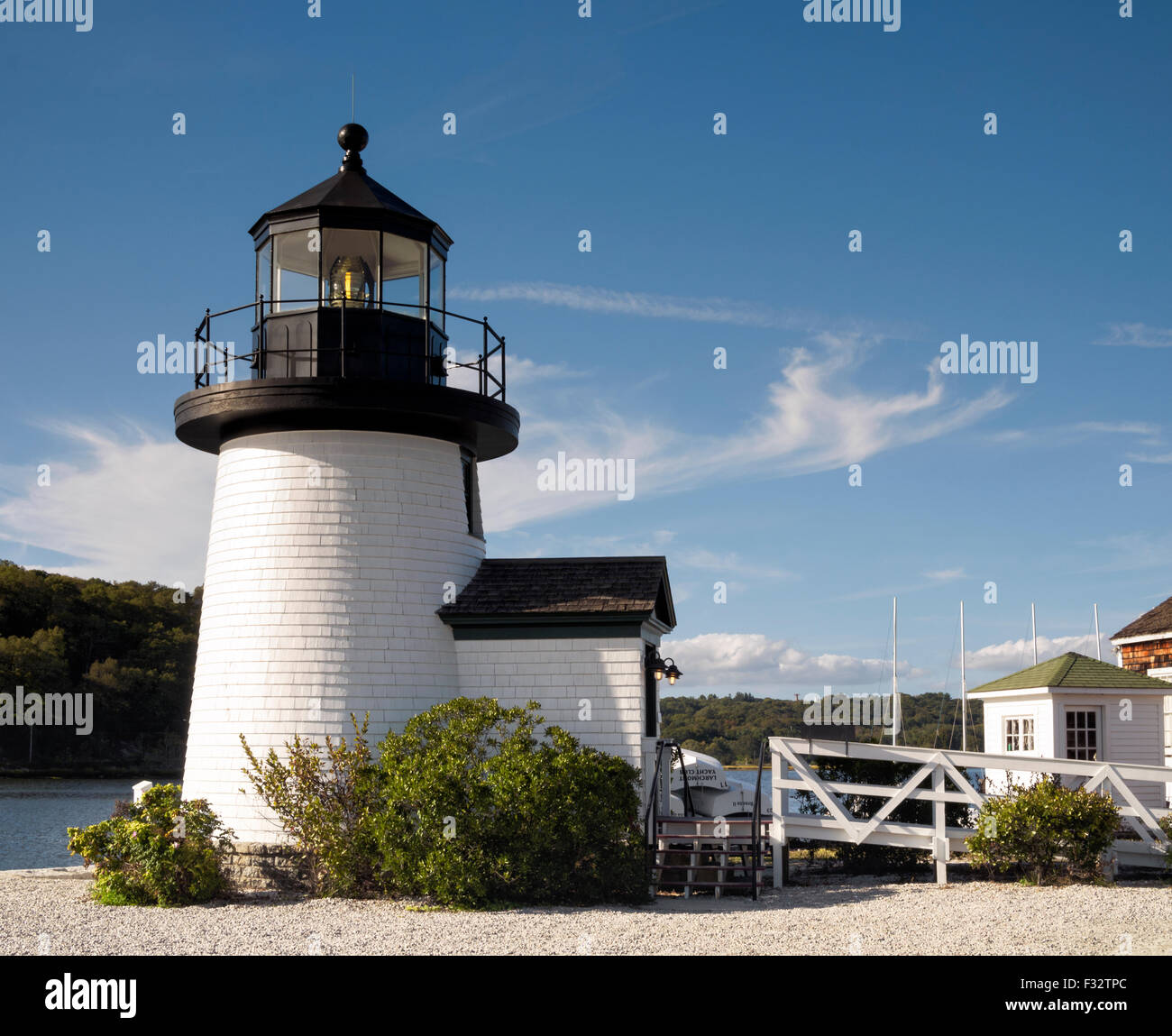 Mystic Seaport phare construit en 1966 une réplique de la Brant Point Lighthouse dans Nantucket MA Mystic Connecticut Banque D'Images