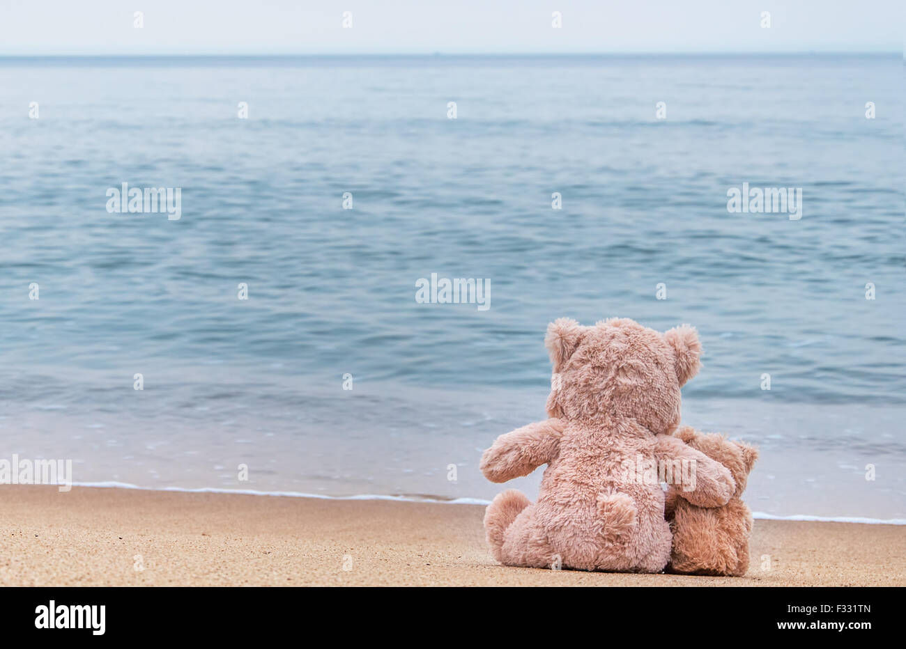 Nounours assis sur la belle plage avec amour. Concept a propos de l'amour et des relations Banque D'Images