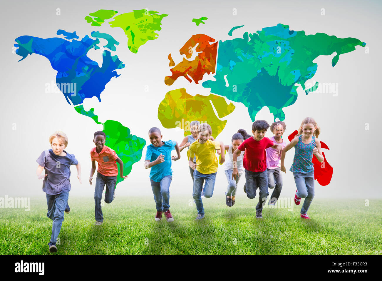 Amis de courir dans le parc Banque D'Images