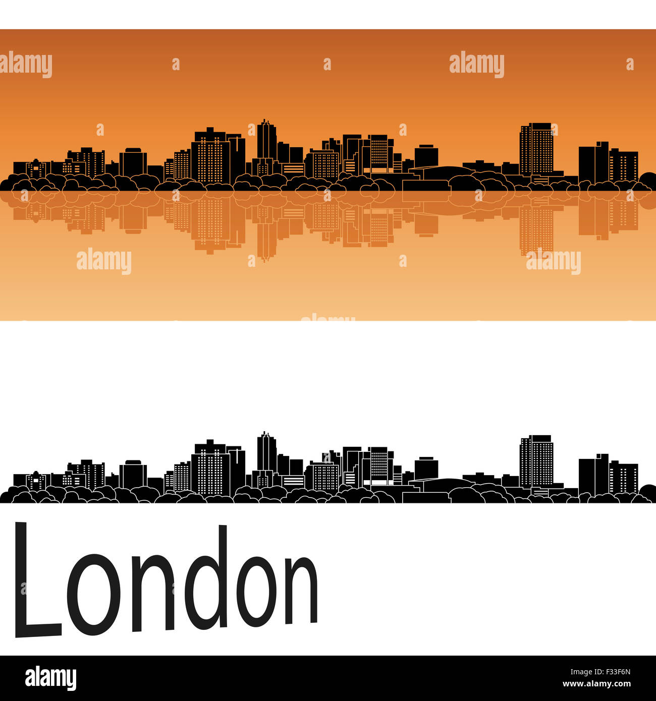 Toits de Londres en fond orange en fichier vectoriel éditable Banque D'Images
