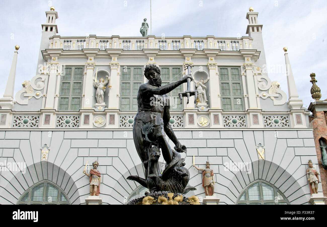 Dlugi Targ fontaine à Neptun, Long marché, Gdansk, occidentale, Pologne Banque D'Images