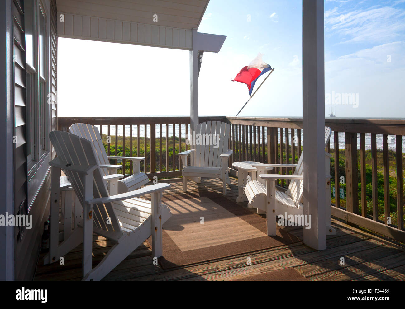 Maison de plage vide, pont West Beach, Galveston, Texas Banque D'Images