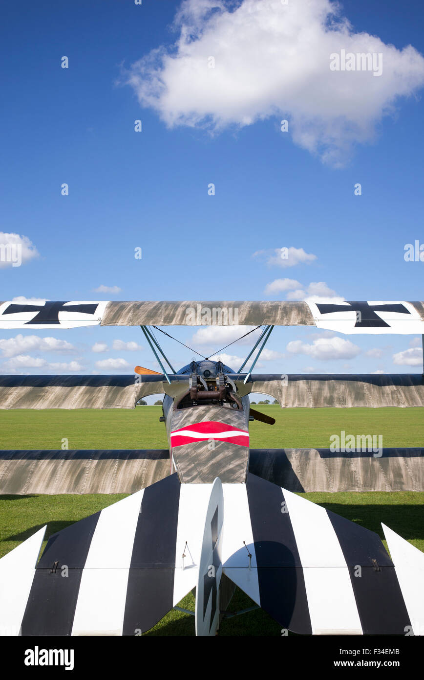 Triplan Fokker Dr.I réplique sur l'Aérodrome de Sywell, Northampton, Angleterre Banque D'Images