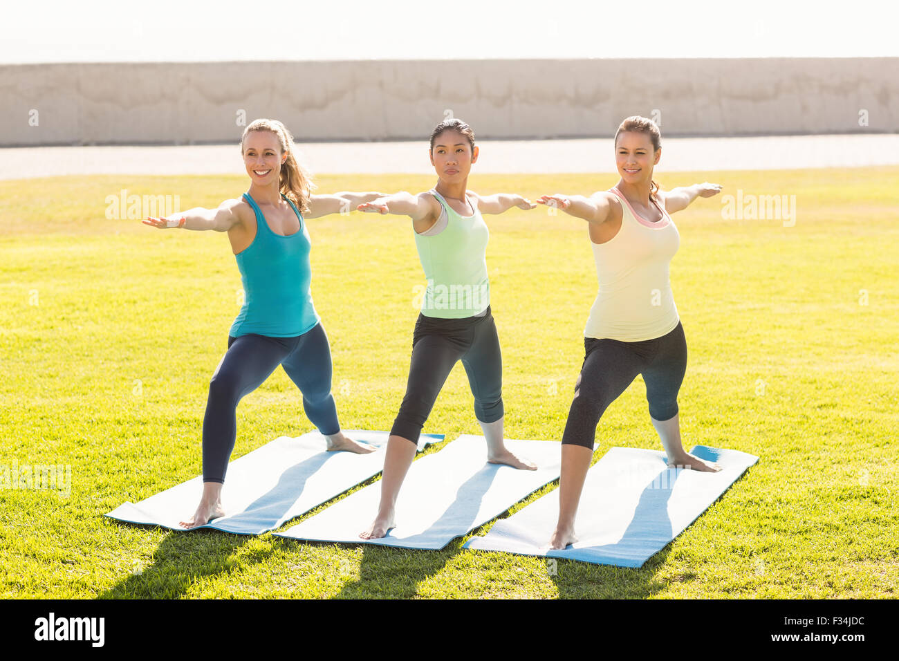 Smiling sporty women doing yoga ensemble Banque D'Images