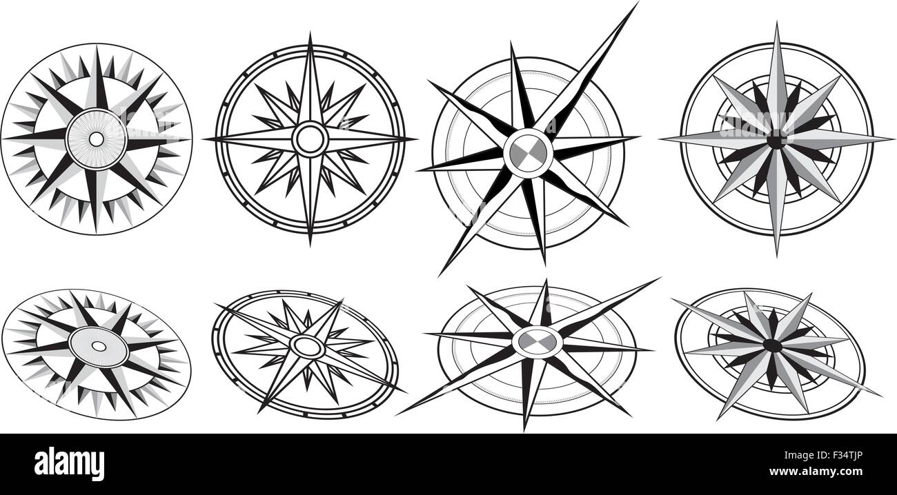 Quatre différents compas, chacune avec deux variantes en perspective Illustration de Vecteur