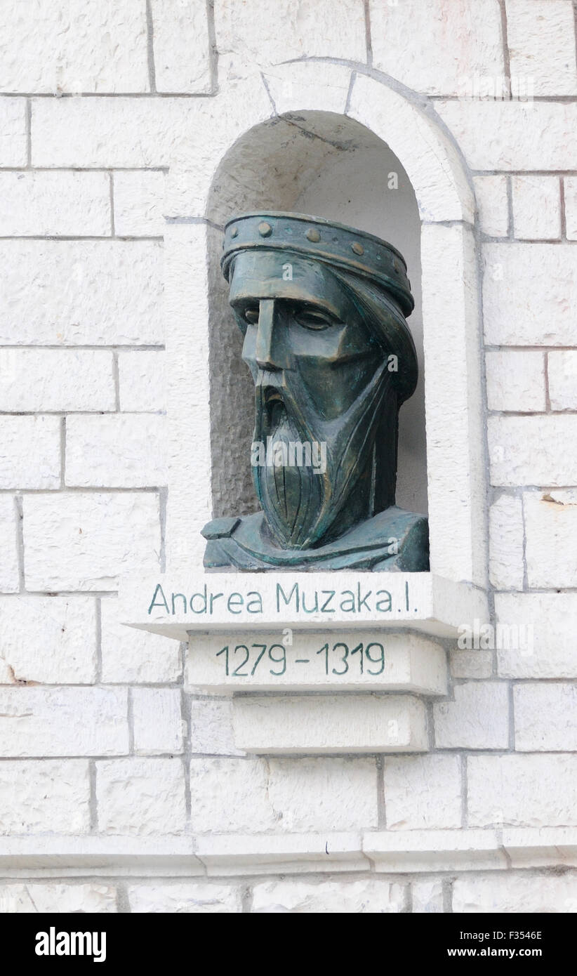 Représentation d'Andrea Muzaka 1, un membre de la famille qui a régné sur la région de Berat ronde de la 13e et 14e siècle. Berat, Banque D'Images