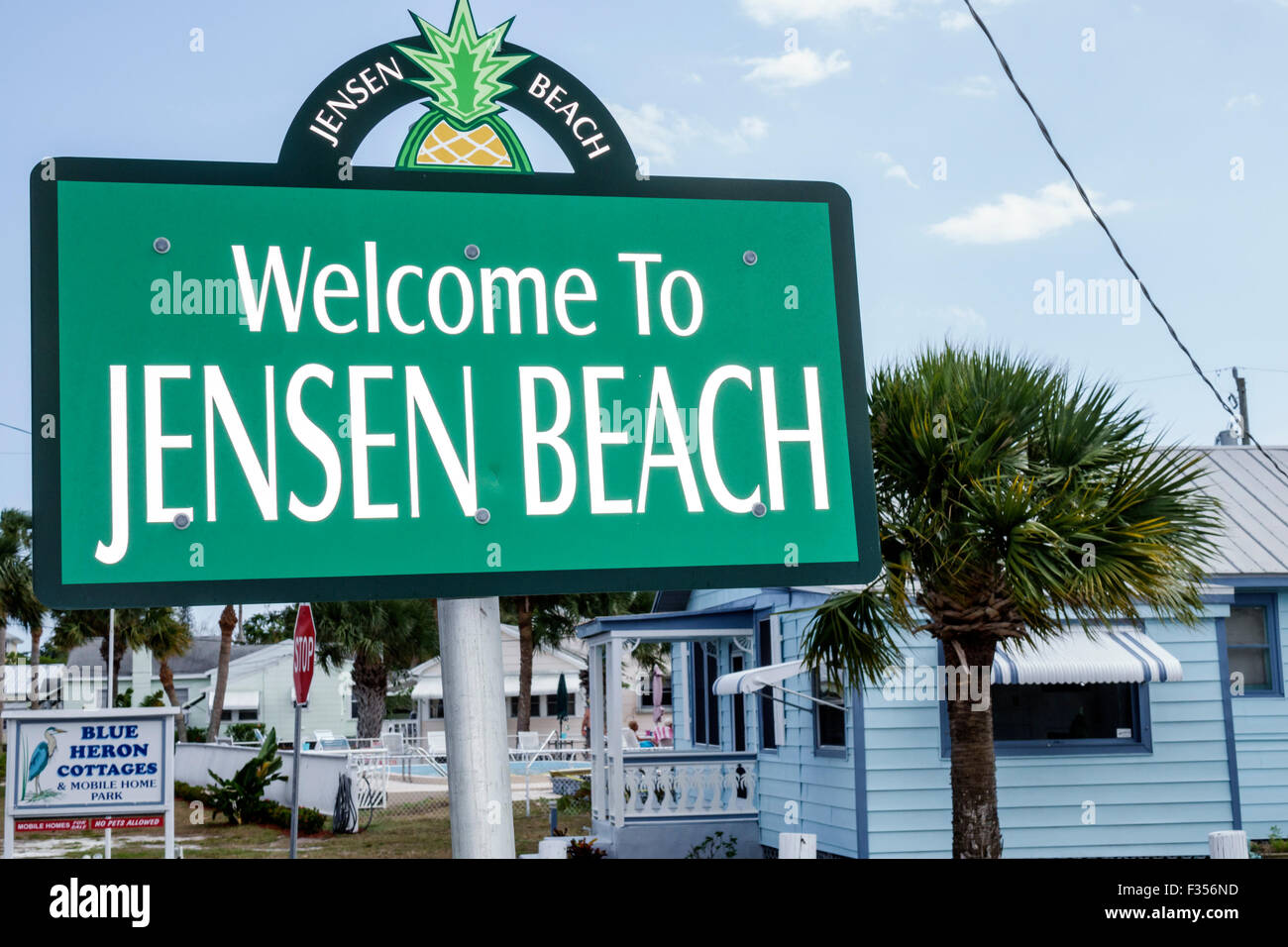 Jensen Beach Florida, panneau de bienvenue, mobile home Park, les visiteurs voyage voyage touristique touristique site touristique monuments culture culturelle, groupe de vacances p Banque D'Images