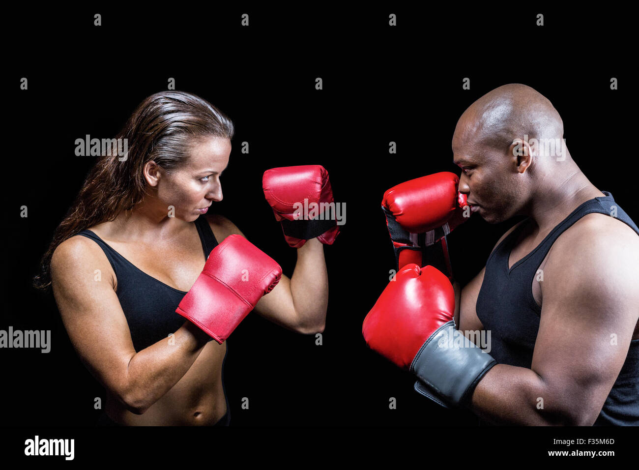 Les athlètes avec position de combat Banque D'Images