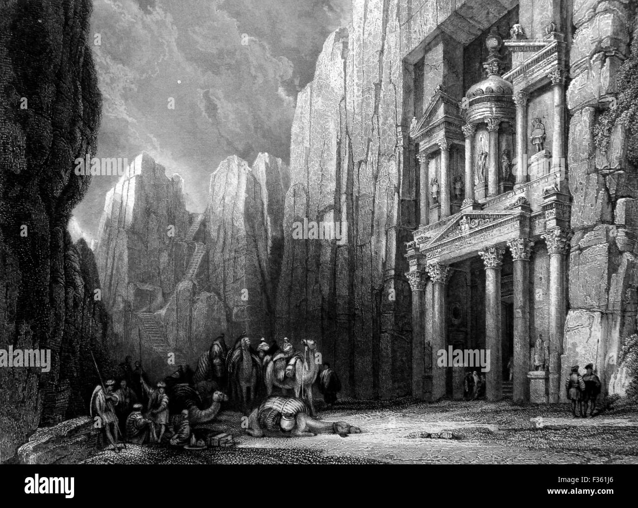 Les ruines de Selah (Petra) ; Noir et blanc Illustrations de paysages de la Bible Banque D'Images
