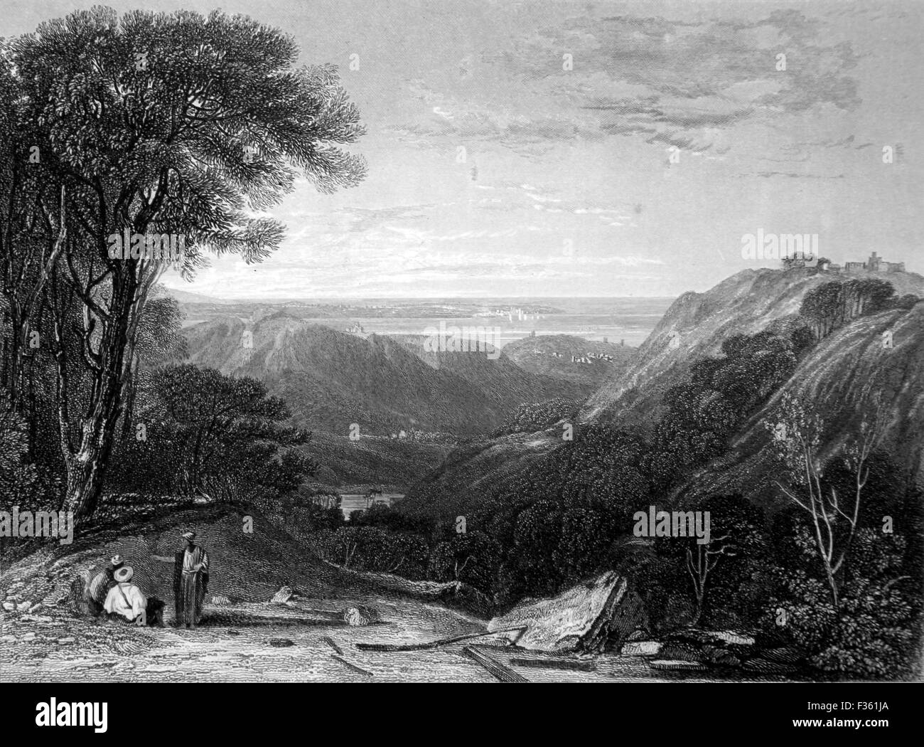 Vue depuis le mont Liban ; noir et blanc Illustrations de paysages de la Bible Banque D'Images