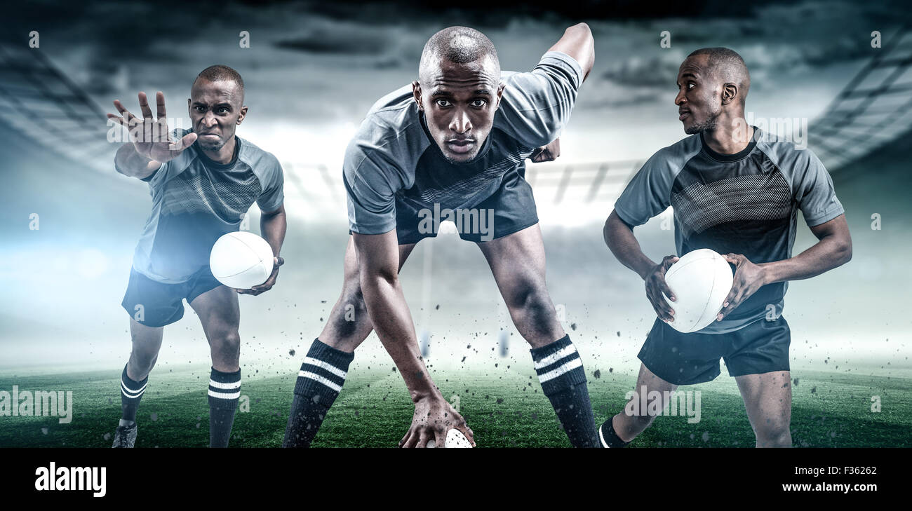 Image composite de rugby player with ball tournant Banque D'Images