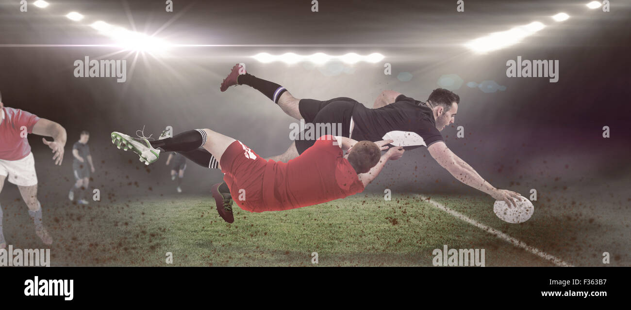 Image composite d'un joueur de rugby d'une notation essayez Banque D'Images