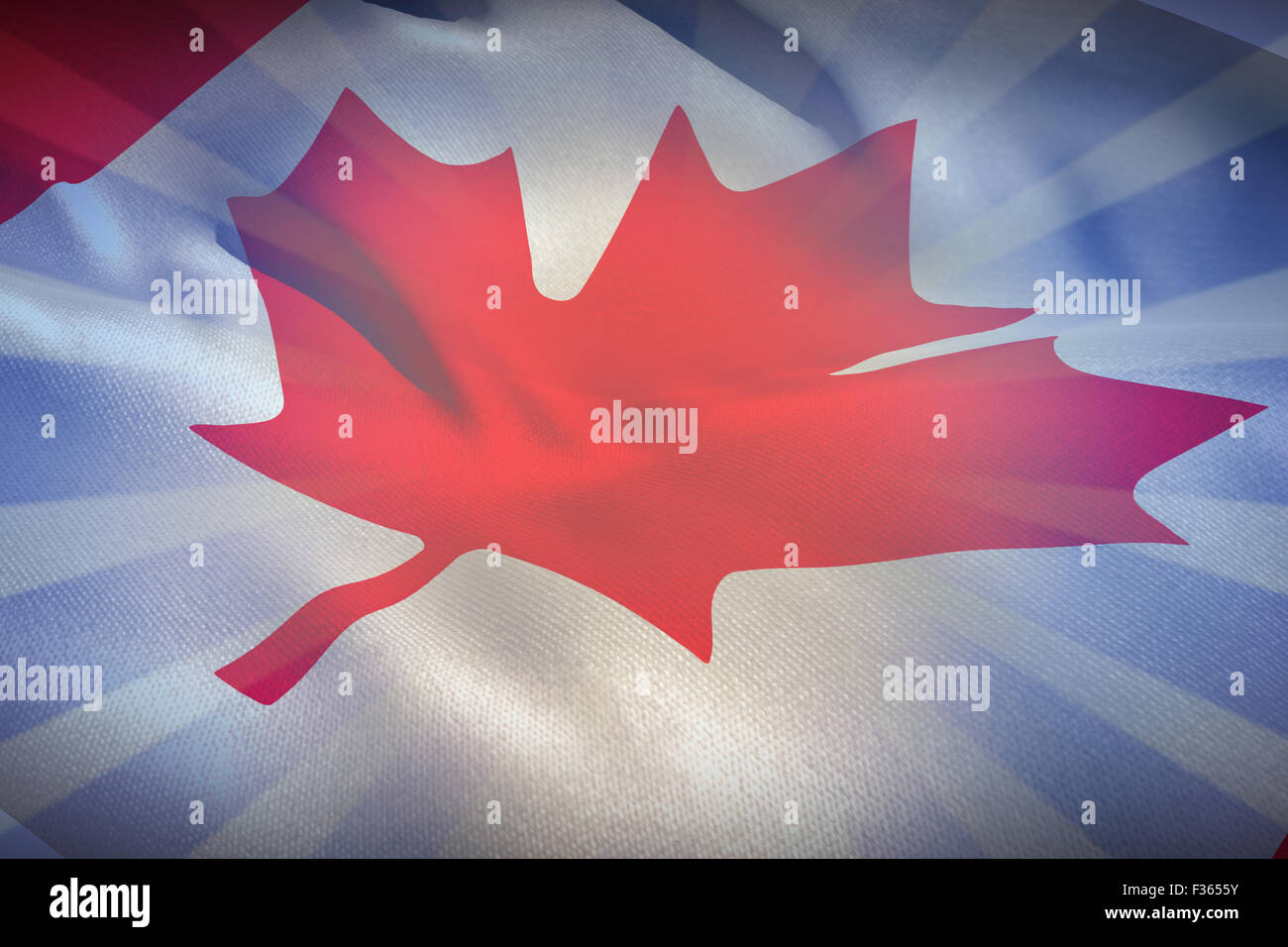 Image composite de close-up de feuille d'érable sur le drapeau canadien Banque D'Images