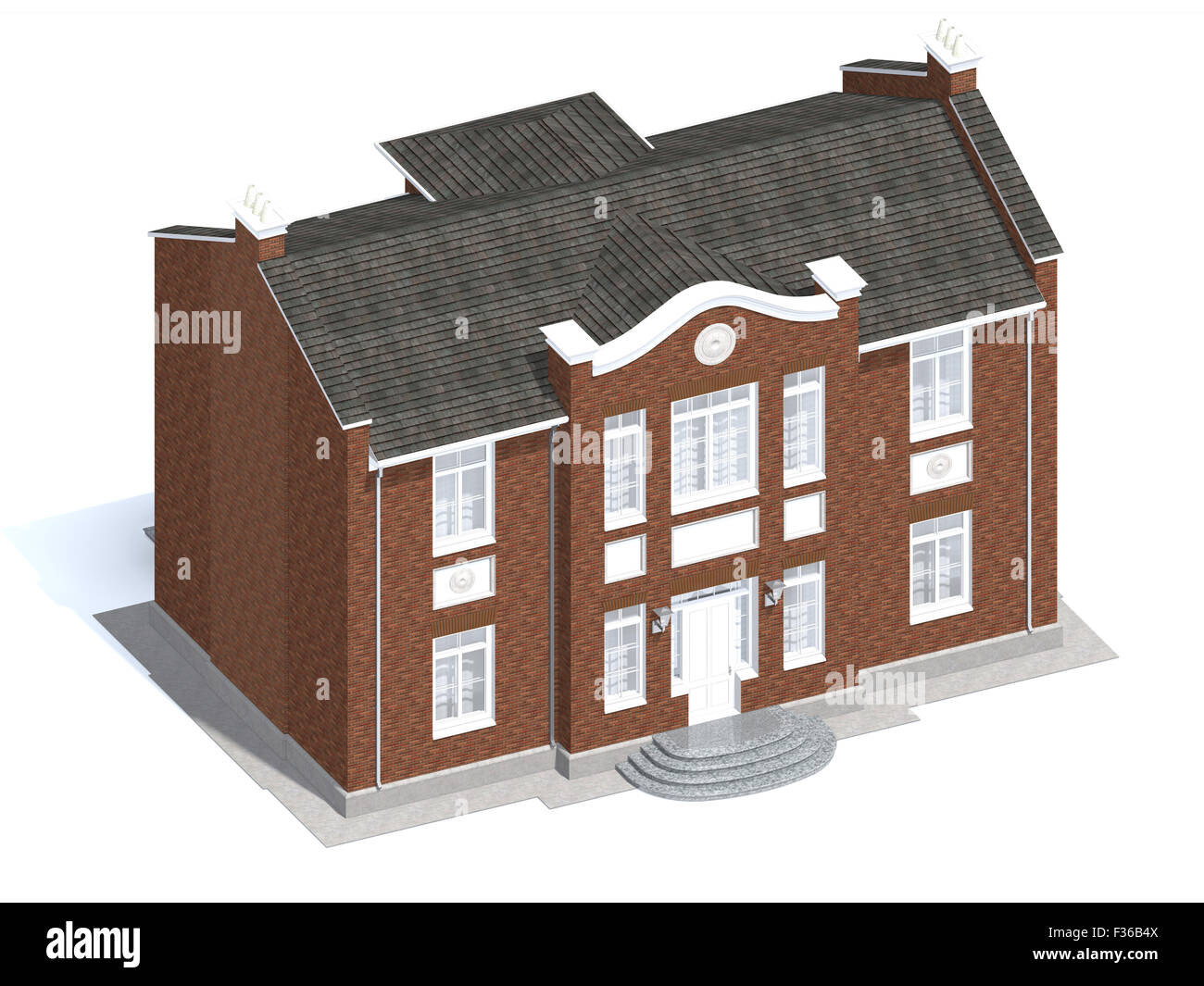 La visualisation de l'architecture résidentielle privée classique isolated on white Banque D'Images