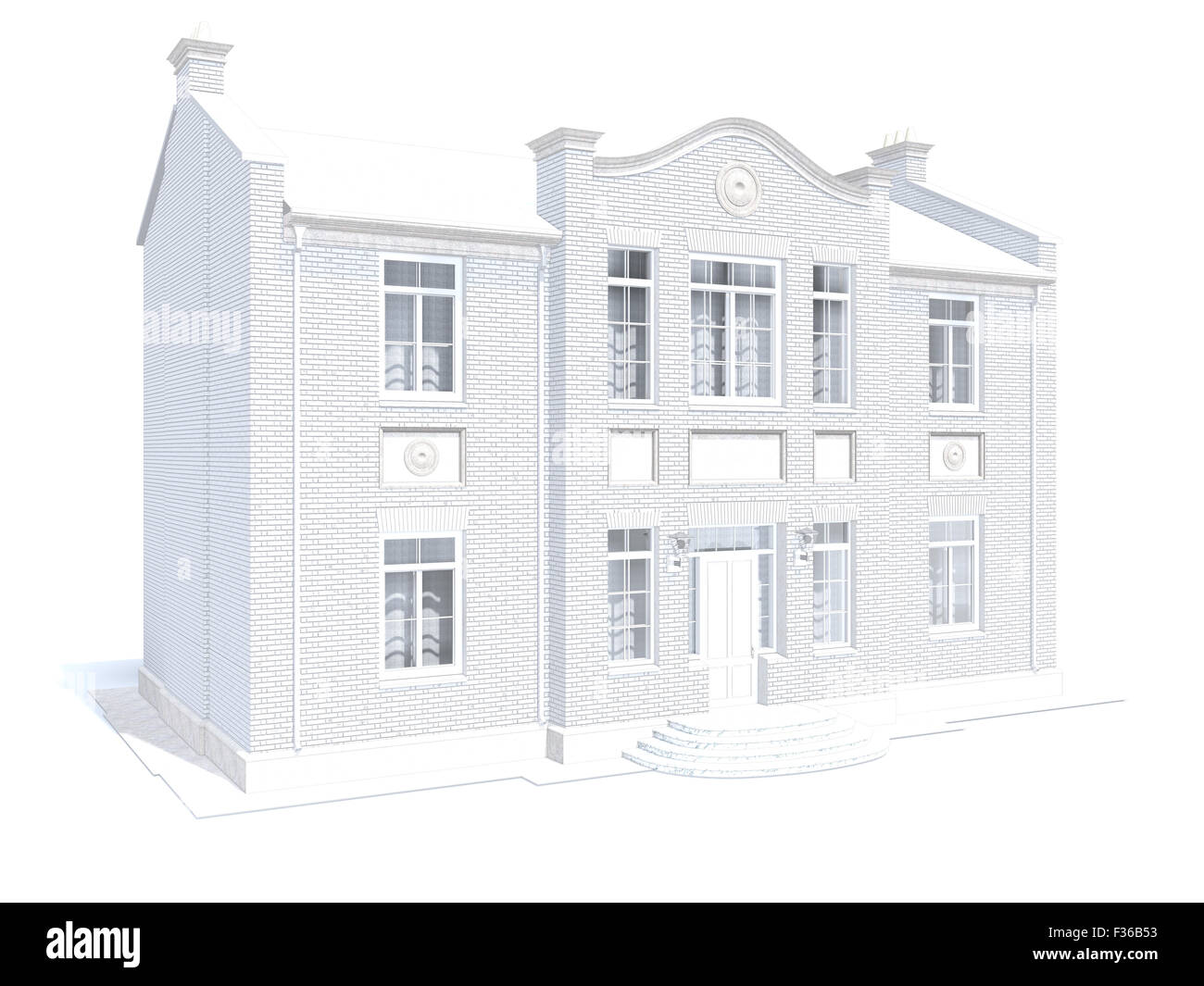 La visualisation de l'architecture résidentielle privée classique isolated on white Banque D'Images