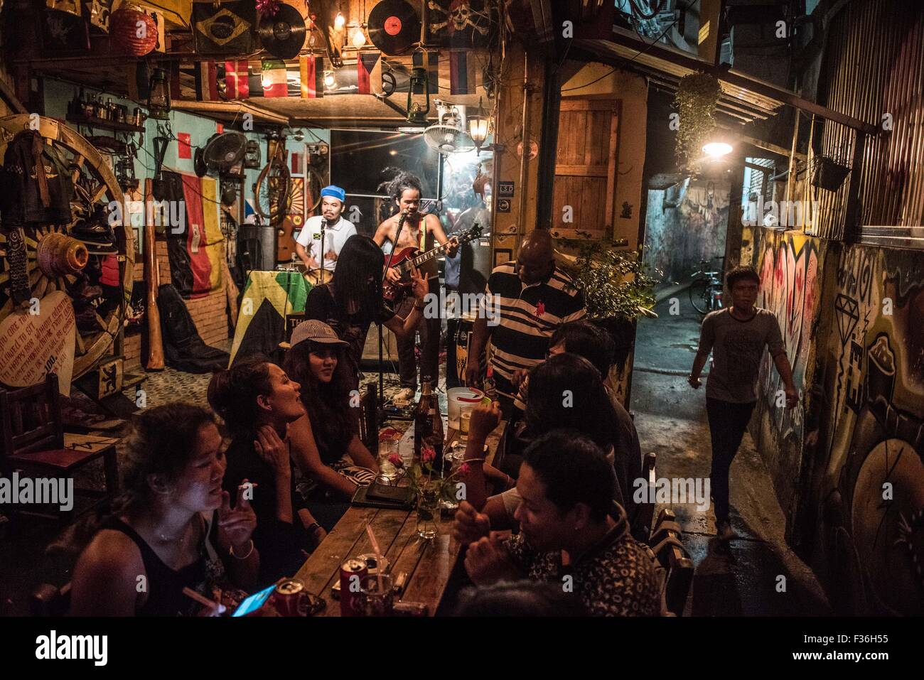 Bar avec musique en direct de Bangkok, Thaïlande Banque D'Images