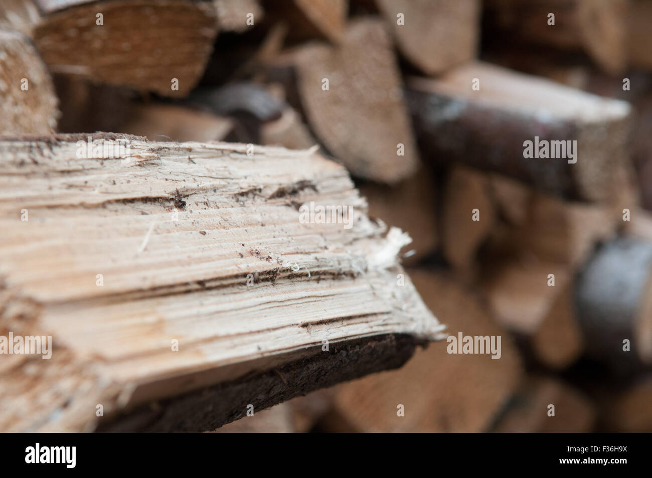 Cale en bois avec des tas de bois en arrière-plan Banque D'Images