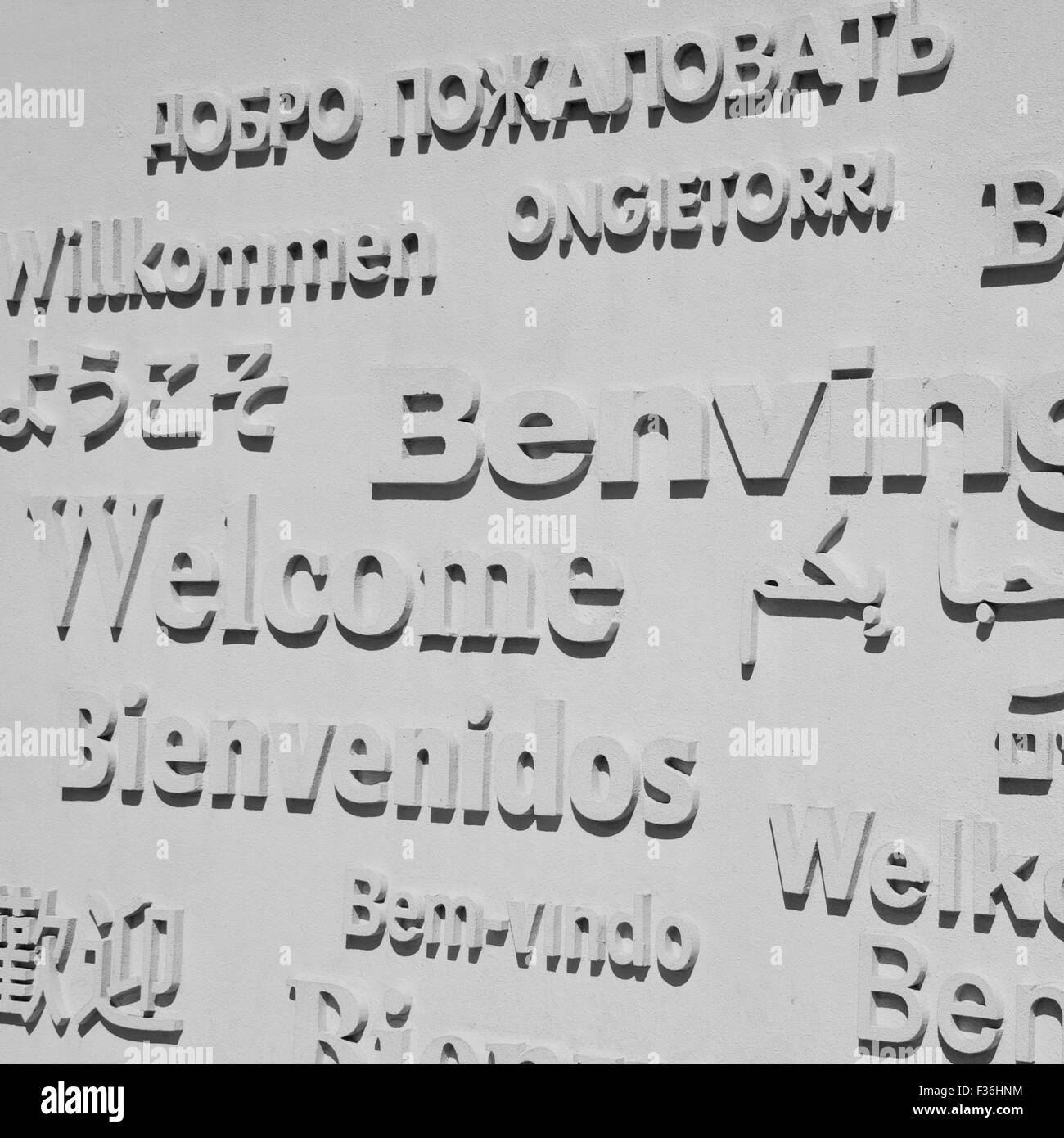 Arrière-plan avec des mots de bienvenue en plusieurs langues Banque D'Images