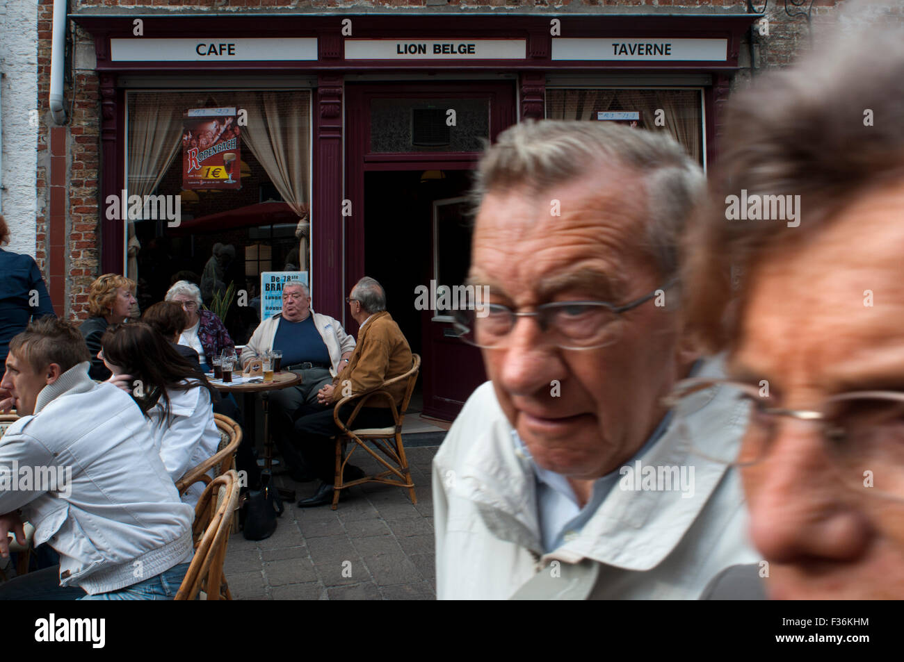 Cafe Restaurant Le Lion Belge. Bruges. Bruges ; café ; Taverne ; Lion ; Belge ; Bruges ; aventure ; attraction ; belgian, Belgique, Benelux ; Banque D'Images