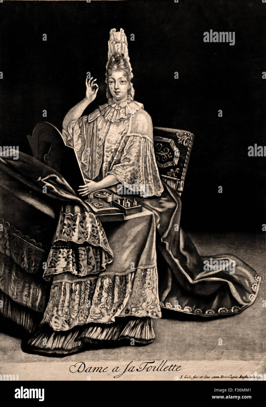Dame à sa coiffeuse 1690 gravure gravure Jacob Gole ( 1660-1724 ) Français Paris Banque D'Images