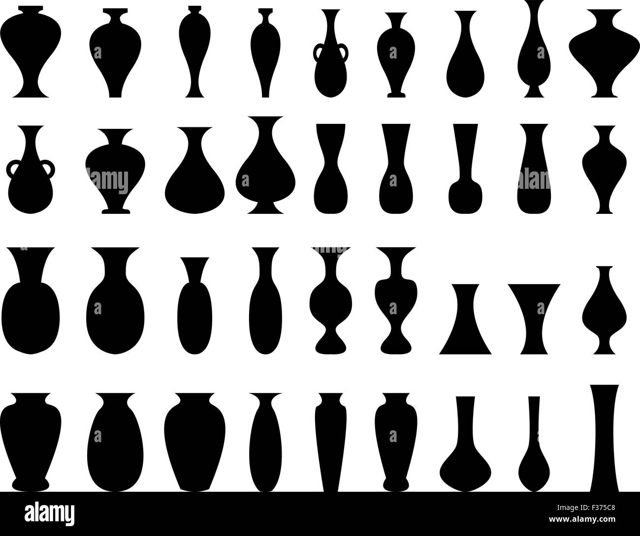 Vase silhouette noir sur blanc set vecteur isolé. Illustration de Vecteur