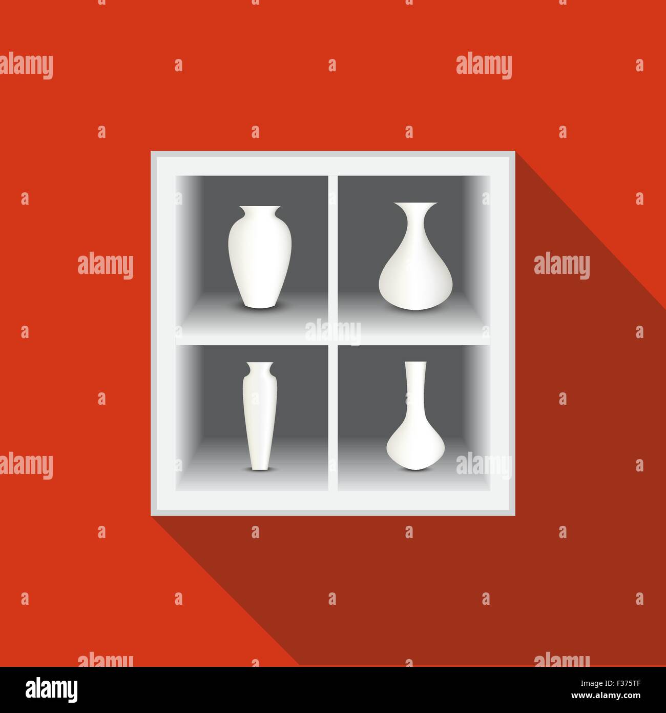 L'icône de l'intérieur, le mobilier, l'icône icône ornement. 4 vase blanc sur armoire murale Illustration de Vecteur