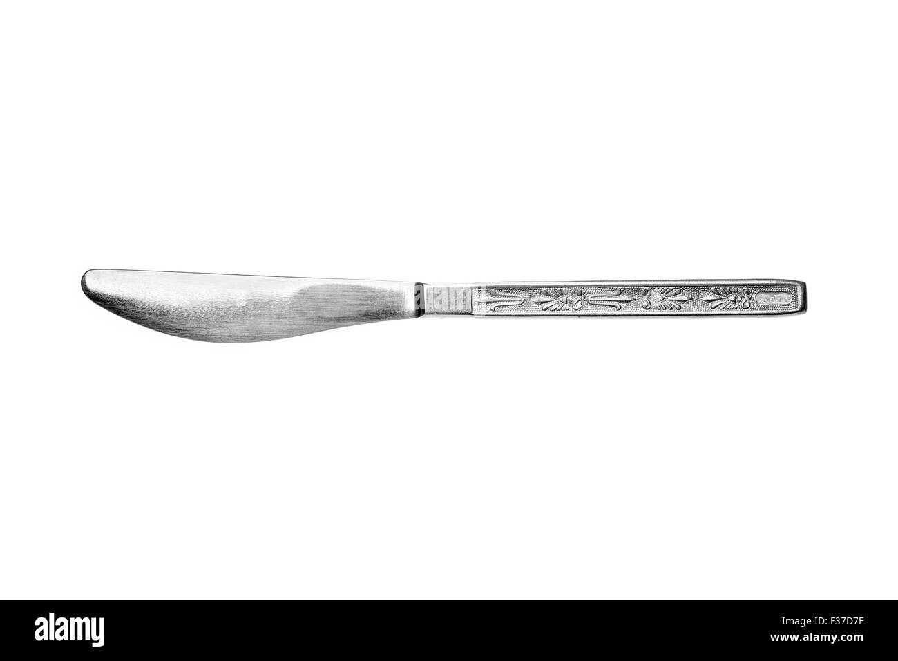 Un style soviétique inoxydable métallique inox couteau de table avec décors isolé sur fond blanc Banque D'Images