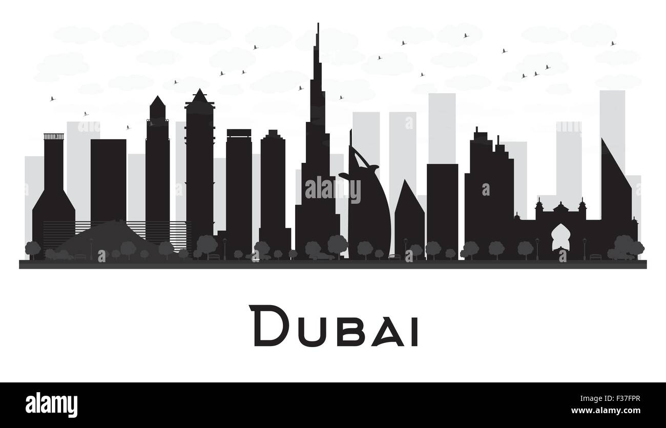 Dubai City skyline silhouette noir et blanc. Vector illustration. Illustration de Vecteur