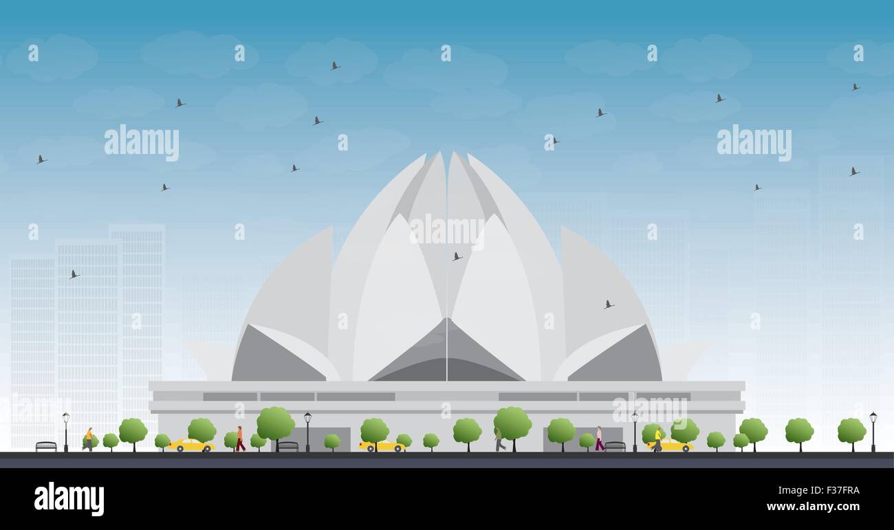 Le Temple du Lotus, situé à New Delhi, Inde, est une maison d'Adoration Baha'i. Vector Illustration Illustration de Vecteur