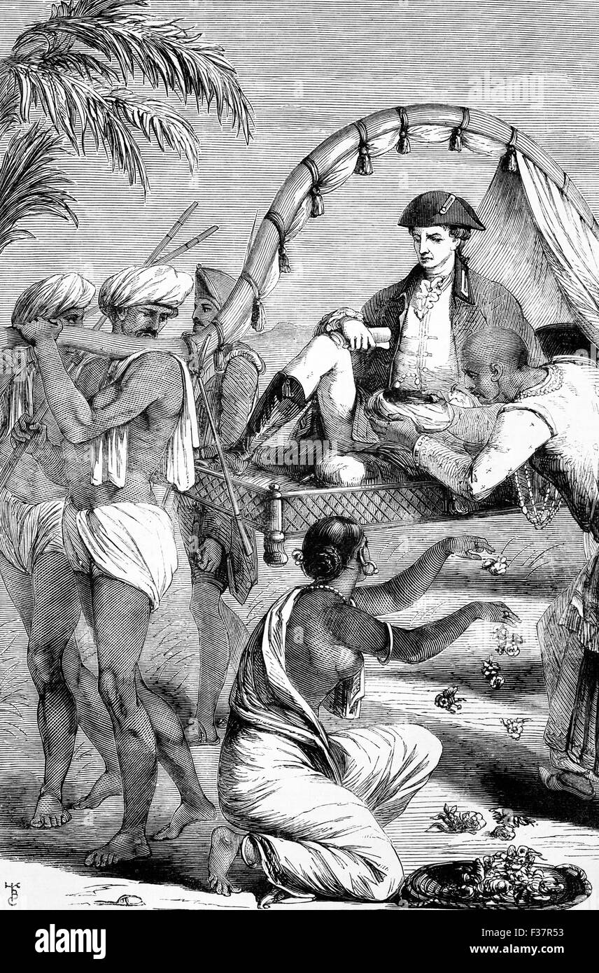 Raja Chette chanter en hommage à Warren Hastings, le premier gouverneur général de l'Inde, de 1773 à 1785. Banque D'Images