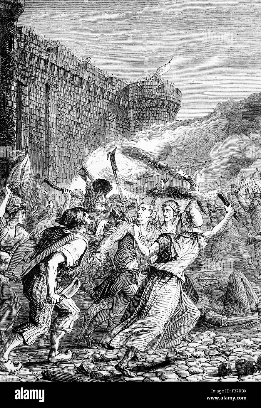 La prise de la Bastille par les révolutionnaires de Paris, le matin du 14 juillet 1789. La forteresse et prison représenté l'autorité royale dans le centre de Paris et sa chute a été l'explosion de la Révolution française Banque D'Images