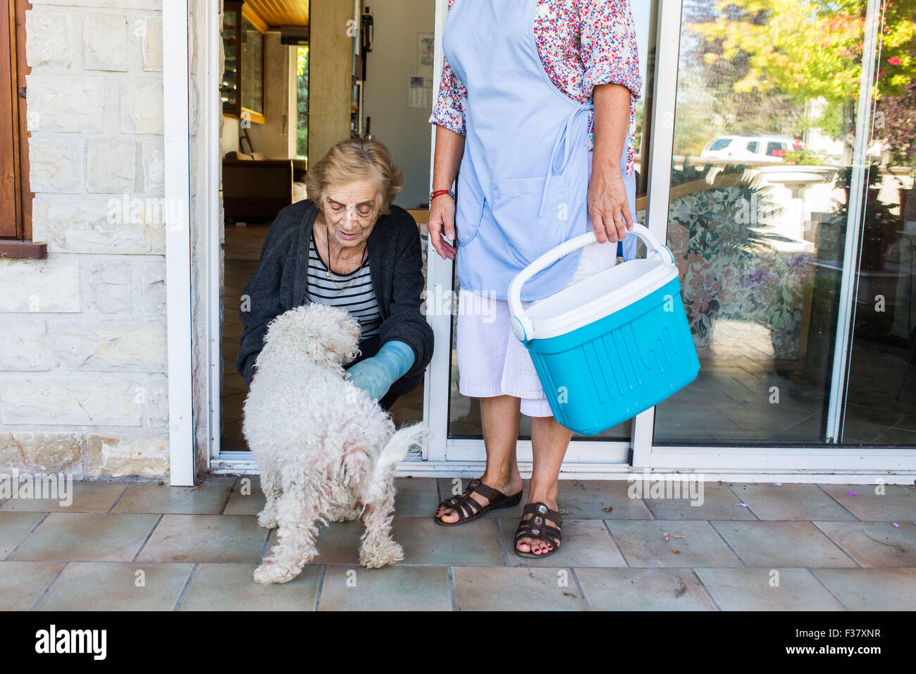 Dépannage informatique à domicile pour les personnes âgées, Dordogne, France. Banque D'Images