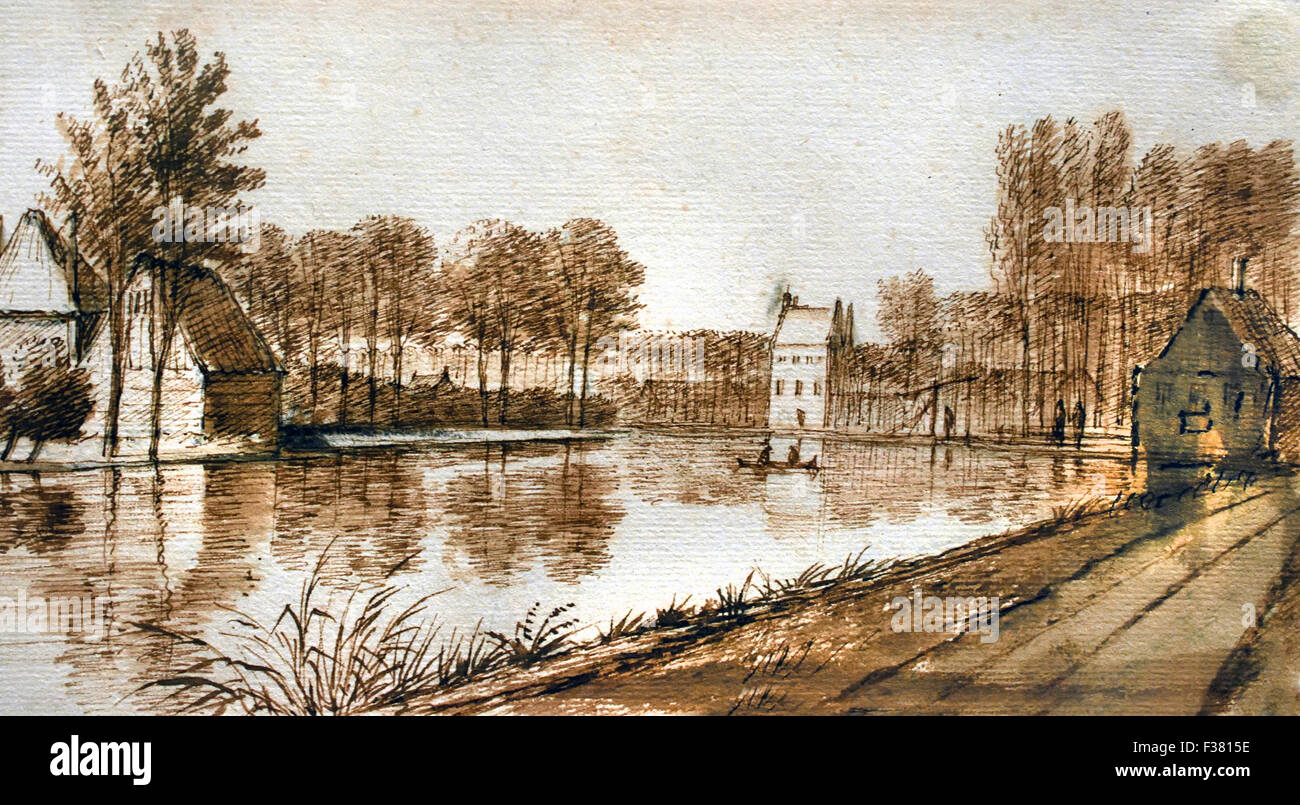 Vue de la rivière Vecht près de Breukelen 1682 1632 1699 Abraham Rutgers - Néerlandais Pays-Bas ( dessin ) Banque D'Images