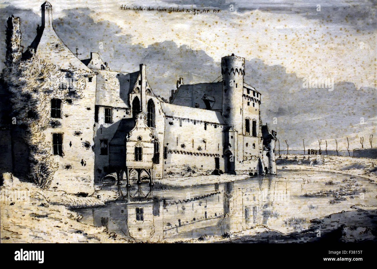 Vue sur l'arrière du château 1675 Graves 1650 - 1721 Valentijn Klotz dessin Néerlandais Pays-Bas Banque D'Images