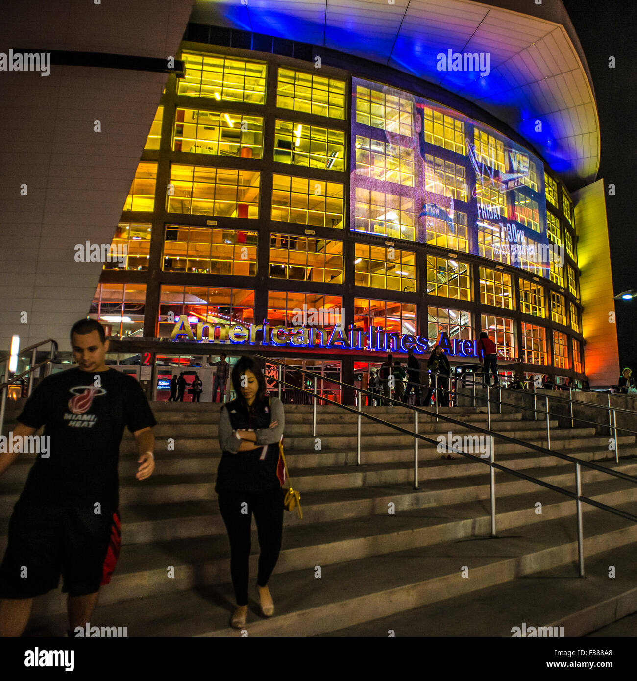 Le centre-ville de Miami Floride Nord Compagnie Aérienne Arena, après match Miami Heat Banque D'Images