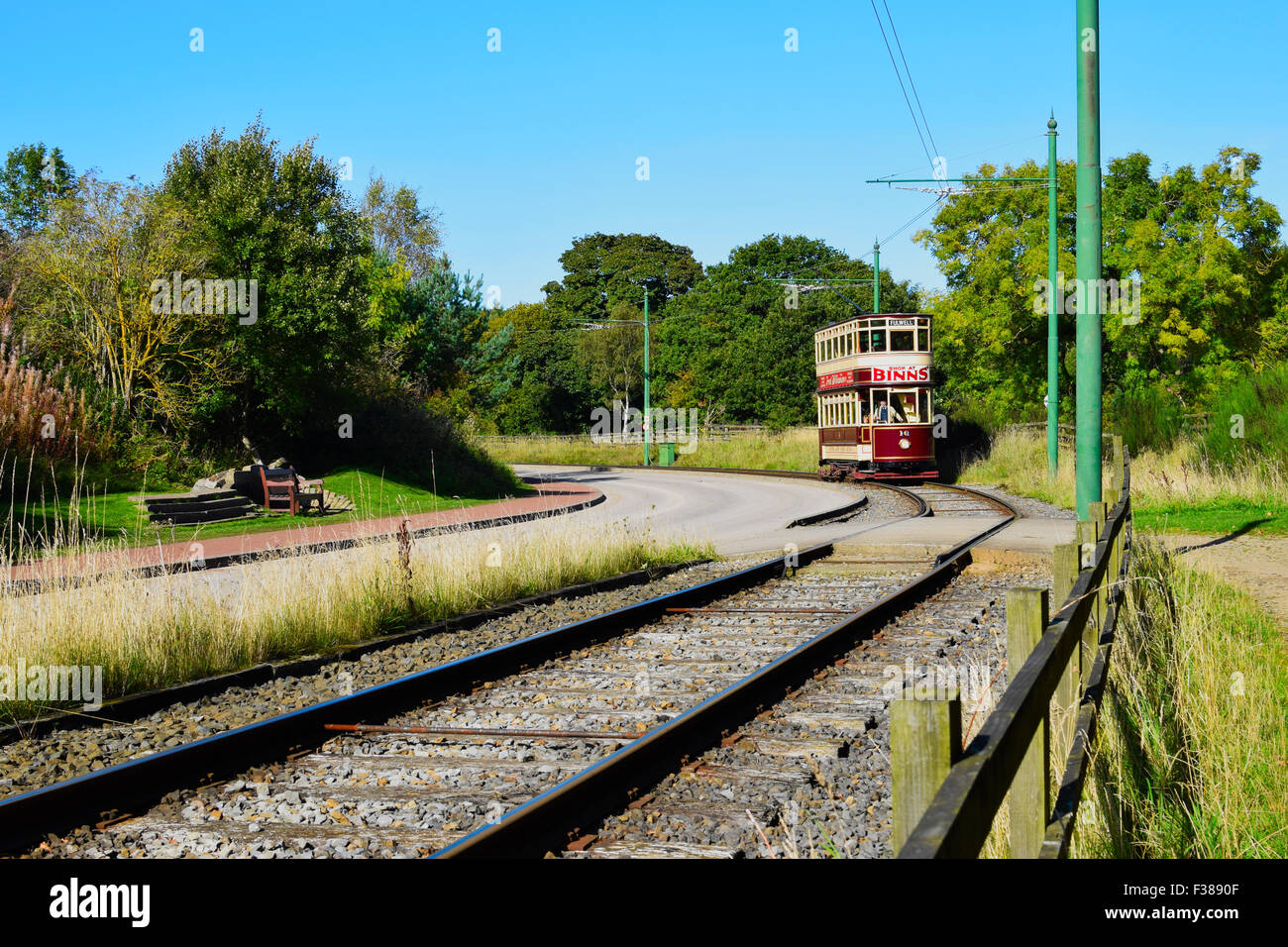 Tramway à Beamish Open Air Museum, County Durham, Angleterre. Banque D'Images