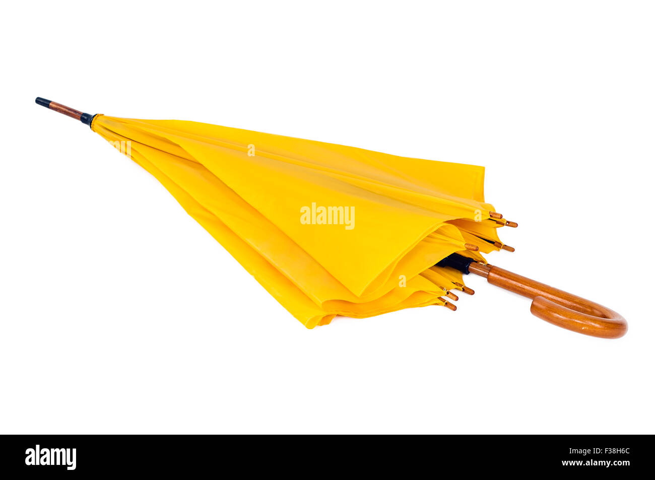 Ouvert parapluie jaune isolé sur fond blanc Banque D'Images