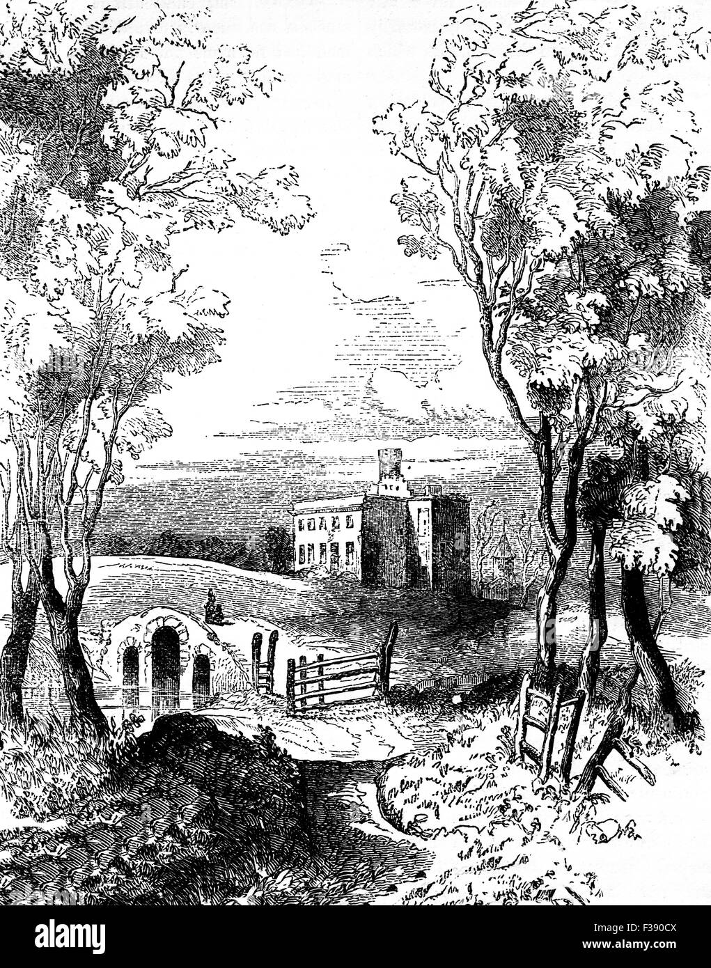 19e siècle voir od Dangan Castle, près de caisse dans le comté de Meath, en Irlande, le lieu de naissance du Maréchal Arthur Wellesley, 1er duc de Wellington. Banque D'Images